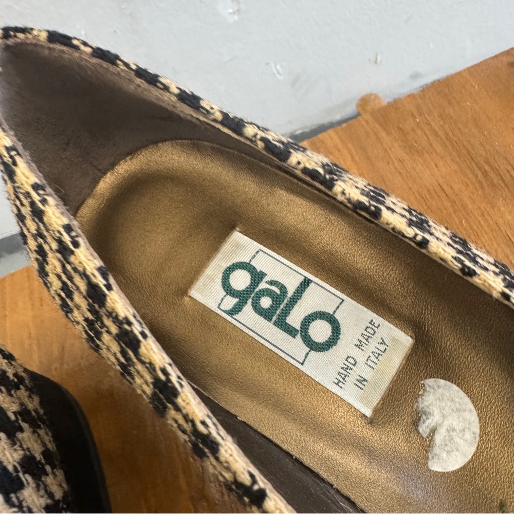 Vintage Galo Houndstooth Block Heel Pumps sz US8 EU38½ cream black tweed leather - Picture 3 of 10